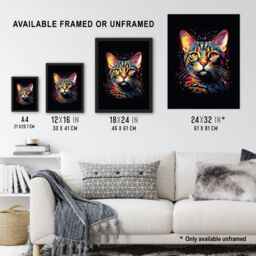 "Artery8 Wall Art Print Bengal Cat Lover Gift Pet Portrait Orange Purple Blue on Black Artwork Painting Poster - Size: W24"" x H32""" - thumbnail 3