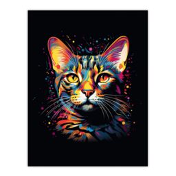 "Artery8 Wall Art Print Bengal Cat Lover Gift Pet Portrait Orange Purple Blue on Black Artwork Painting Poster - Size: W24"" x H32""" - thumbnail 1