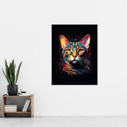 "Artery8 Wall Art Print Bengal Cat Lover Gift Pet Portrait Orange Purple Blue on Black Artwork Painting Poster - Size: W24"" x H32""" - thumbnail 4