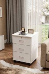 Living and Home White Lockable 3-Drawer Filing Cabinet with Casters - thumbnail 2