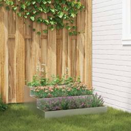Berkfield Home Beautiful Garden Planter 3-Tier 90x90x35 cm Galvanized Steel in Grey - Size: 90 x 90 x 35 cm - thumbnail 2