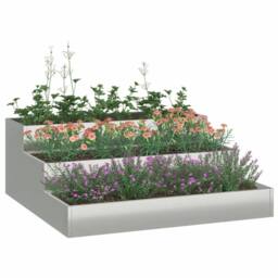 Berkfield Home Beautiful Garden Planter 3-Tier 90x90x35 cm Galvanized Steel in Grey - Size: 90 x 90 x 35 cm - thumbnail 1