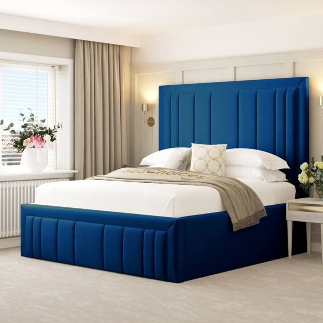 "Bed Choices Emperor Upholstered Bed Frame with Chelsea mattress & 54"" Headboard in Blue - Size: Single" - image 1