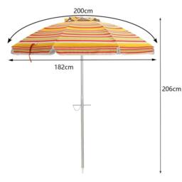 Gymax 2M Beach Umbrella Portable Garden Parasol With Tilt & Sand Anchor in Red - thumbnail 4