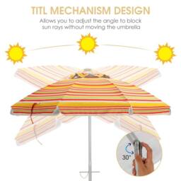 Gymax 2M Beach Umbrella Portable Garden Parasol With Tilt & Sand Anchor in Red - thumbnail 3