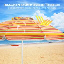 Gymax 2M Beach Umbrella Portable Garden Parasol With Tilt & Sand Anchor in Red - thumbnail 6