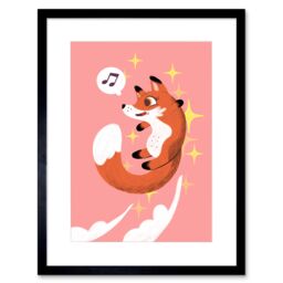 "Artery8 Wall Art Print Fox Jumping Music Art Framed 9x7 inch in Black - Size: W7"" x H9""" - thumbnail 1