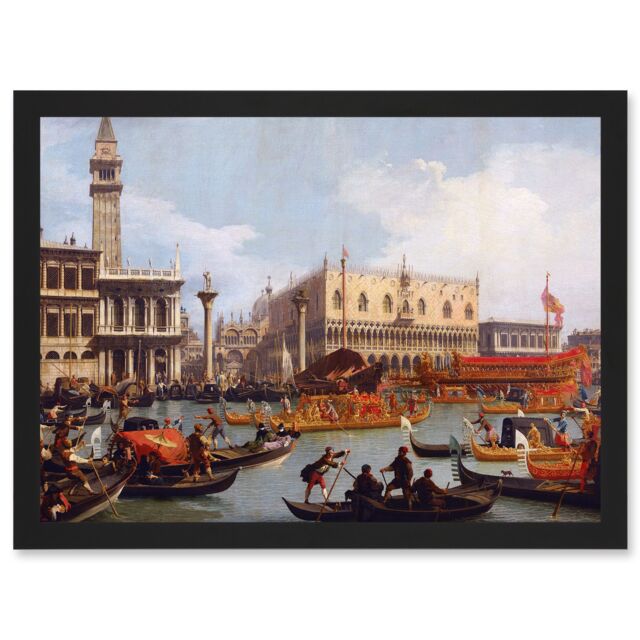 Artery8 Canaletto Bucentaurs Return Venice Italy Painting Artwork Framed Wall Art Print A4 in Black - image 1