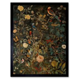 "Artery8 Wall Art Print Audubon Style Birds in Spring Flower Field Modern Art Framed in Black - Size: W12"" x H16""" - thumbnail 1