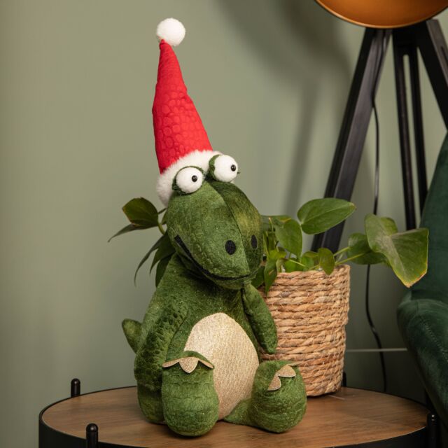 Samuel Alexander 48cm Green Sitting Christmas Dinosaur with Santa Hat - image 1