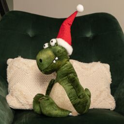 Samuel Alexander 48cm Green Sitting Christmas Dinosaur with Santa Hat - thumbnail 5