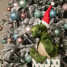 Samuel Alexander 48cm Green Sitting Christmas Dinosaur with Santa Hat - thumbnail 2