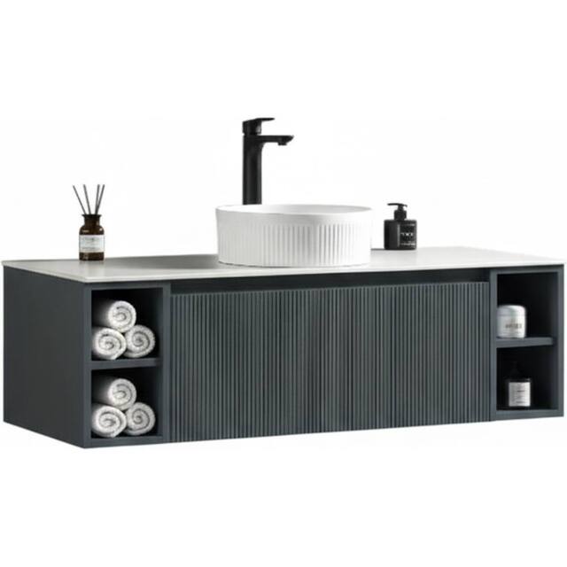 Bathroom Kingdom Flauto Smoked Sage Wall Hung Vanity Drawer Basin 1200mm in Dark Grey - image 1