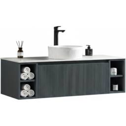 Bathroom Kingdom Flauto Smoked Sage Wall Hung Vanity Drawer Basin 1200mm in Dark Grey - thumbnail 1