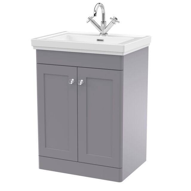 Balterley Bathroom Floor 2-Door Vanity Unit & Fireclay Basin, Grey, 600mm in Grey - image 1