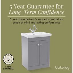 Balterley Bathroom Floor 2-Door Vanity Unit & Fireclay Basin, Grey, 600mm in Grey - thumbnail 6