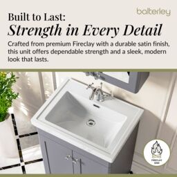 Balterley Bathroom Floor 2-Door Vanity Unit & Fireclay Basin, Grey, 600mm in Grey - thumbnail 4