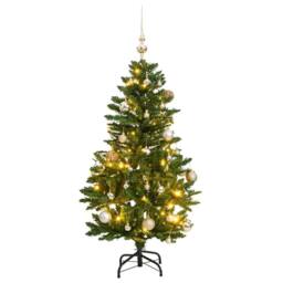 Berkfield Home Beautiful Artificial Hinged Christmas Tree 150 LEDs & Ball Set 150 cm in Green - thumbnail 2