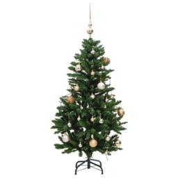 Berkfield Home Beautiful Artificial Hinged Christmas Tree 150 LEDs & Ball Set 150 cm in Green - thumbnail 4