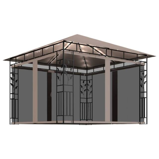 Berkfield Home Gazebo with Mosquito Net&LED String Lights 3x3x2.73 m Taupe in Beige - image 1