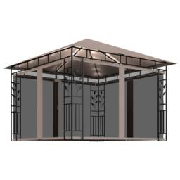 Berkfield Home Gazebo with Mosquito Net&LED String Lights 3x3x2.73 m Taupe in Beige - thumbnail 1