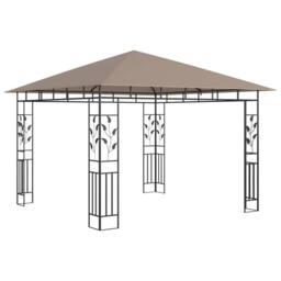 Berkfield Home Gazebo with Mosquito Net&LED String Lights 3x3x2.73 m Taupe in Beige - thumbnail 5