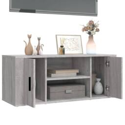 Berkfield Home TV Cabinet Grey Sonoma 100x35x40 cm Engineered Wood - Size: 100 x 35 x 40 cm - thumbnail 4