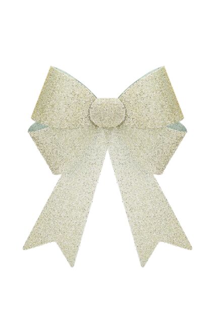 VFM e-Store Tinsel Bow Christmas Decoration X 1 22cm x 32cm x 7cm Champagne in Ivory - Size: 22 cm x 32 cm x 7 cm - image 1