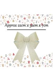 VFM e-Store Tinsel Bow Christmas Decoration X 1 22cm x 32cm x 7cm Champagne in Ivory - Size: 22 cm x 32 cm x 7 cm - thumbnail 2