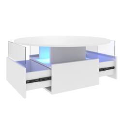 KEEPREAPER Round LED Coffee Table with Storage & 2 Sliding Drawers Acrylic in White - thumbnail 6