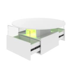 KEEPREAPER Round LED Coffee Table with Storage & 2 Sliding Drawers Acrylic in White - thumbnail 7