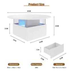 KEEPREAPER Round LED Coffee Table with Storage & 2 Sliding Drawers Acrylic in White - thumbnail 4