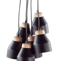 Wyld and Coco Cluster Pendant Lamp - Black Metal and Light Wood 6 Integrated Lights - thumbnail 2