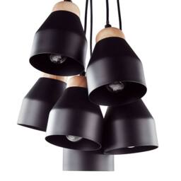 Wyld and Coco Cluster Pendant Lamp - Black Metal and Light Wood 6 Integrated Lights - thumbnail 4
