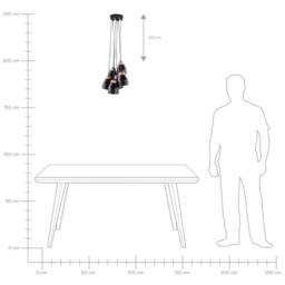 Wyld and Coco Cluster Pendant Lamp - Black Metal and Light Wood 6 Integrated Lights - thumbnail 7
