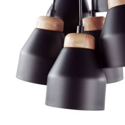 Wyld and Coco Cluster Pendant Lamp - Black Metal and Light Wood 6 Integrated Lights - thumbnail 5