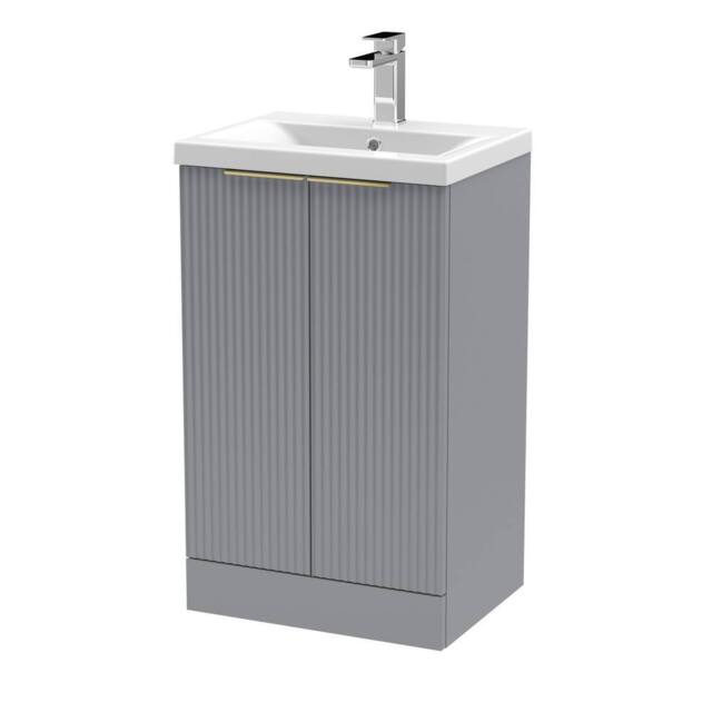 Balterley Fluted Front 2 Soft Close Door Vanity Basin Unit, Brushed Brass, 500mm in Grey - image 1