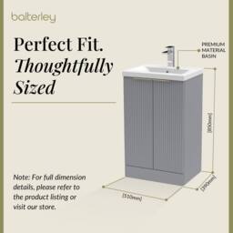 Balterley Fluted Front 2 Soft Close Door Vanity Basin Unit, Brushed Brass, 500mm in Grey - thumbnail 5