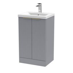 Balterley Fluted Front 2 Soft Close Door Vanity Basin Unit, Brushed Brass, 500mm in Grey - thumbnail 1