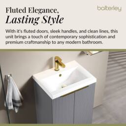 Balterley Fluted Front 2 Soft Close Door Vanity Basin Unit, Brushed Brass, 500mm in Grey - thumbnail 4