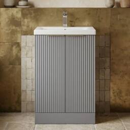Balterley Fluted Front 2 Soft Close Door Vanity Basin Unit, Brushed Brass, 500mm in Grey - thumbnail 7
