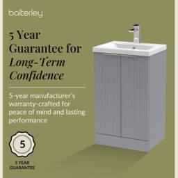 Balterley Fluted Front 2 Soft Close Door Vanity Basin Unit, Brushed Brass, 500mm in Grey - thumbnail 6