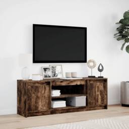 Berkfield Home TV Cabinet with LED Smoked Oak 139.5x34x50 cm Engineered Wood in Brown - thumbnail 4