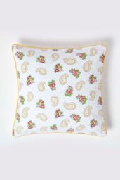 Homescapes Cotton Paisley & Dots Cushion Cover in White - Size: 60 cm x 60 cm