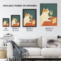 "Artery8 Wall Art Print Cat Drinking Glass of Wine with Cheese Painting Poster in Orange - Size: W24"" x H32""" - thumbnail 3