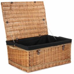 Red Hamper 72cm Double Steamed Rope Handled Wicker Trunk Black Cotton Lining