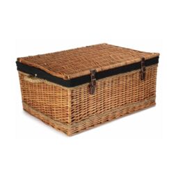 Red Hamper 72cm Double Steamed Rope Handled Wicker Trunk Black Cotton Lining - thumbnail 3