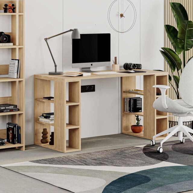 Decortie Colmar' Modern Desk with Bookshelf Legs 140cm in Natural - Size: 1 Pack - image 1