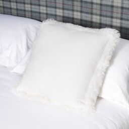Native Natural White Linen Cushion Sheepskin Trim 45x45cm - Size: Double - thumbnail 1