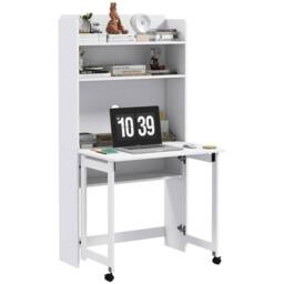 HOMCOM Writing Desk with Foldable Desktop for Bedroom, Home Office, White - thumbnail 2